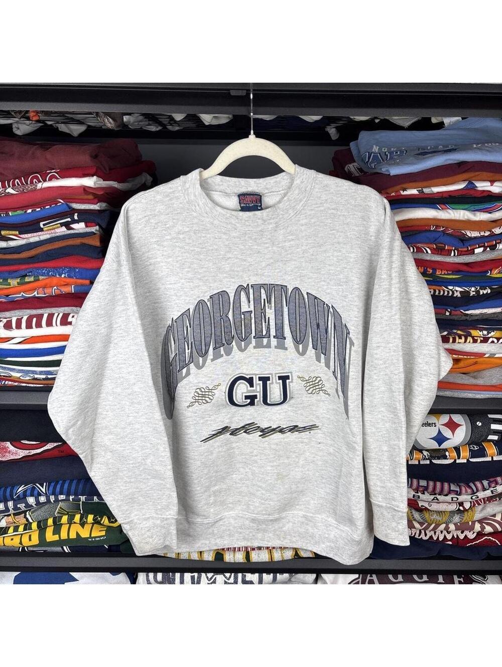 Vintage 90s Georgetown Hoyas GU Crewneck Sweatshirt Ash Gray Savvy L